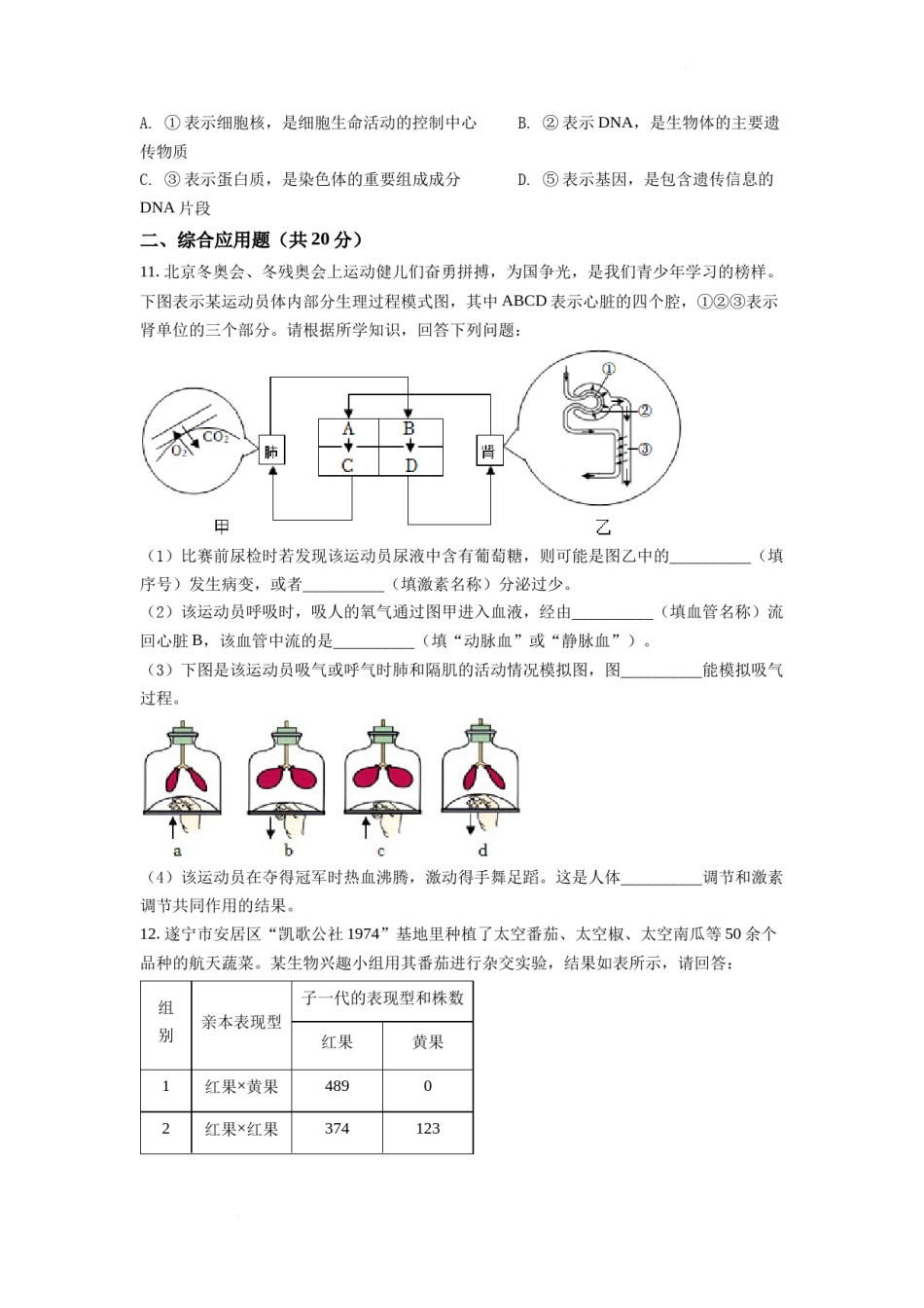 精品解析：2022年四川省遂宁市中考生物真题（原卷版）.docx_第3页