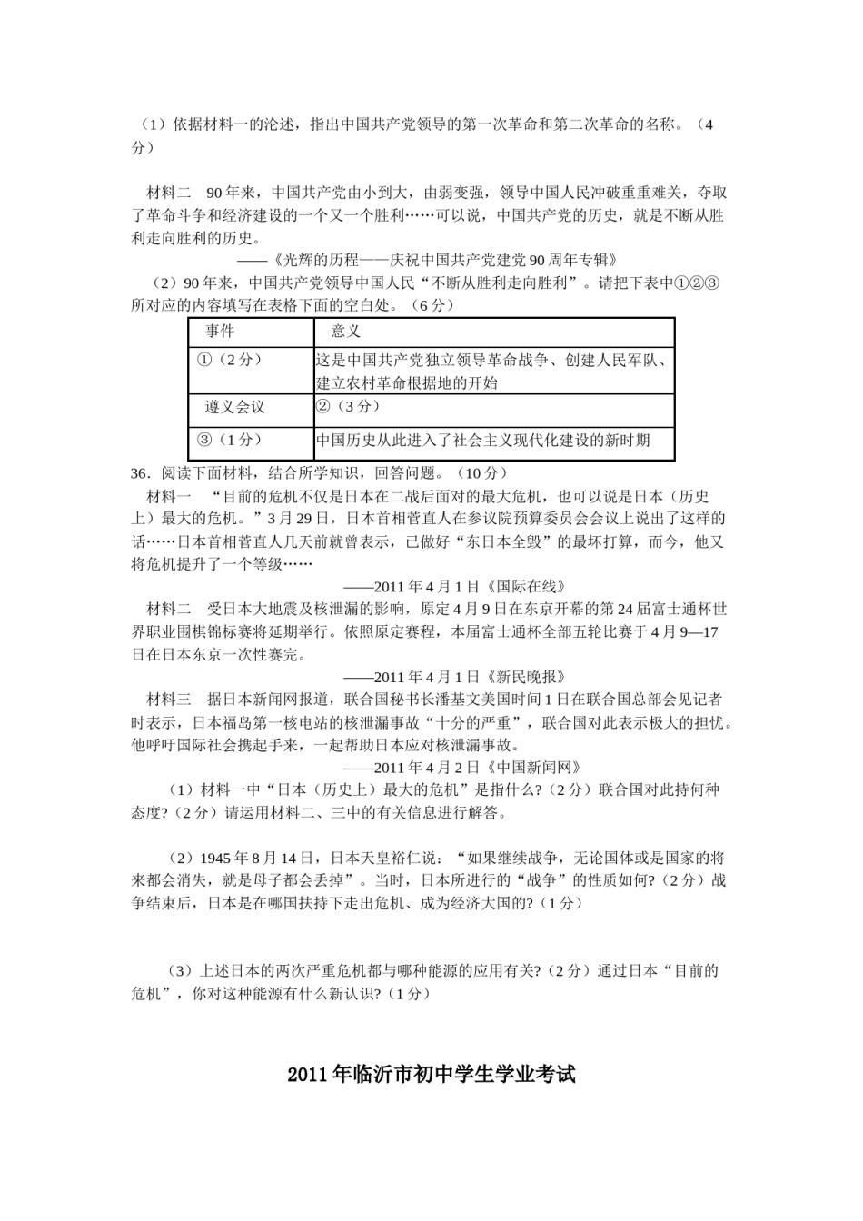 2011年临沂市中考历史试题与答案.docx_第3页