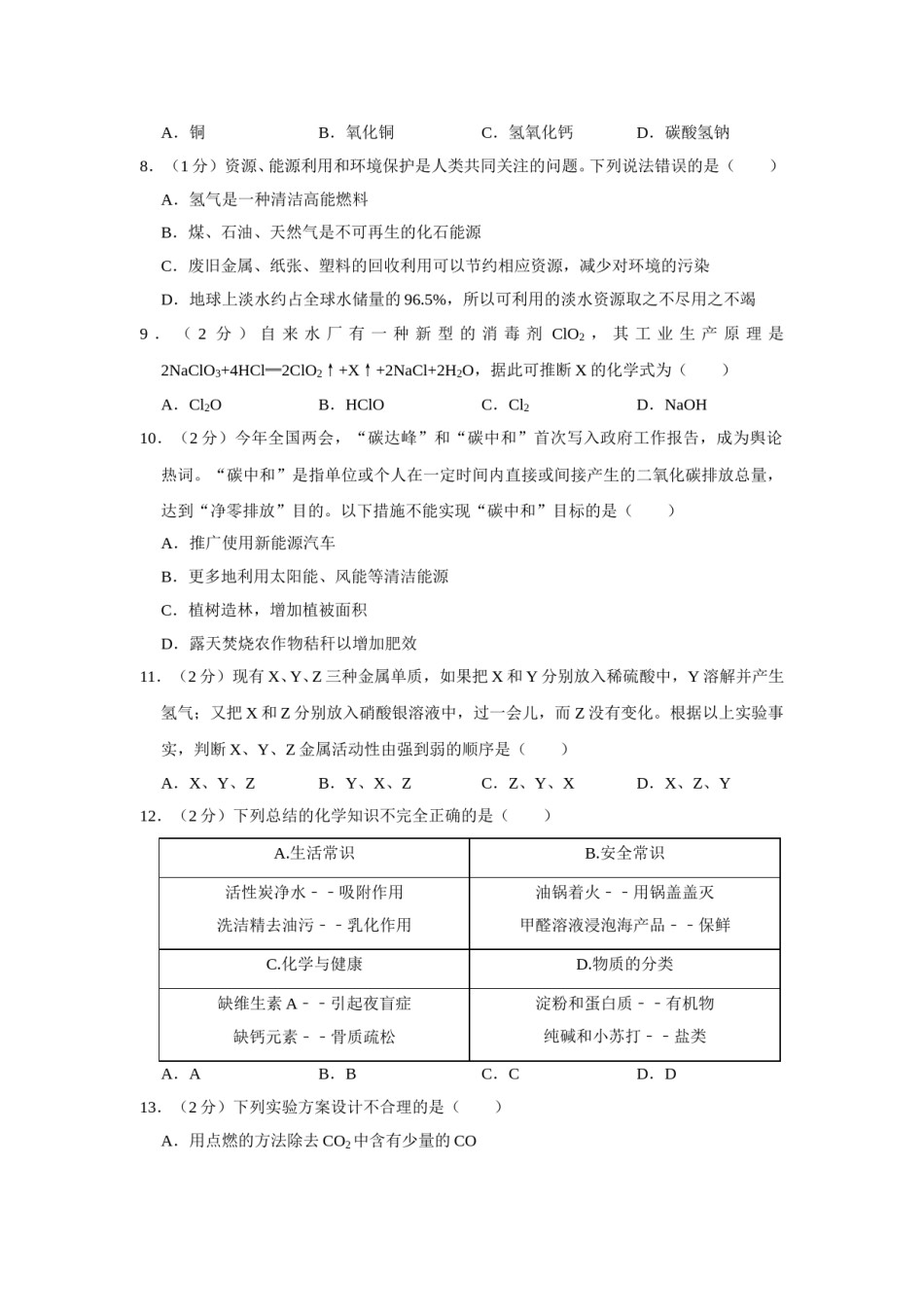 2021年青海省中考化学试卷（省卷）【原卷版】.doc_第2页