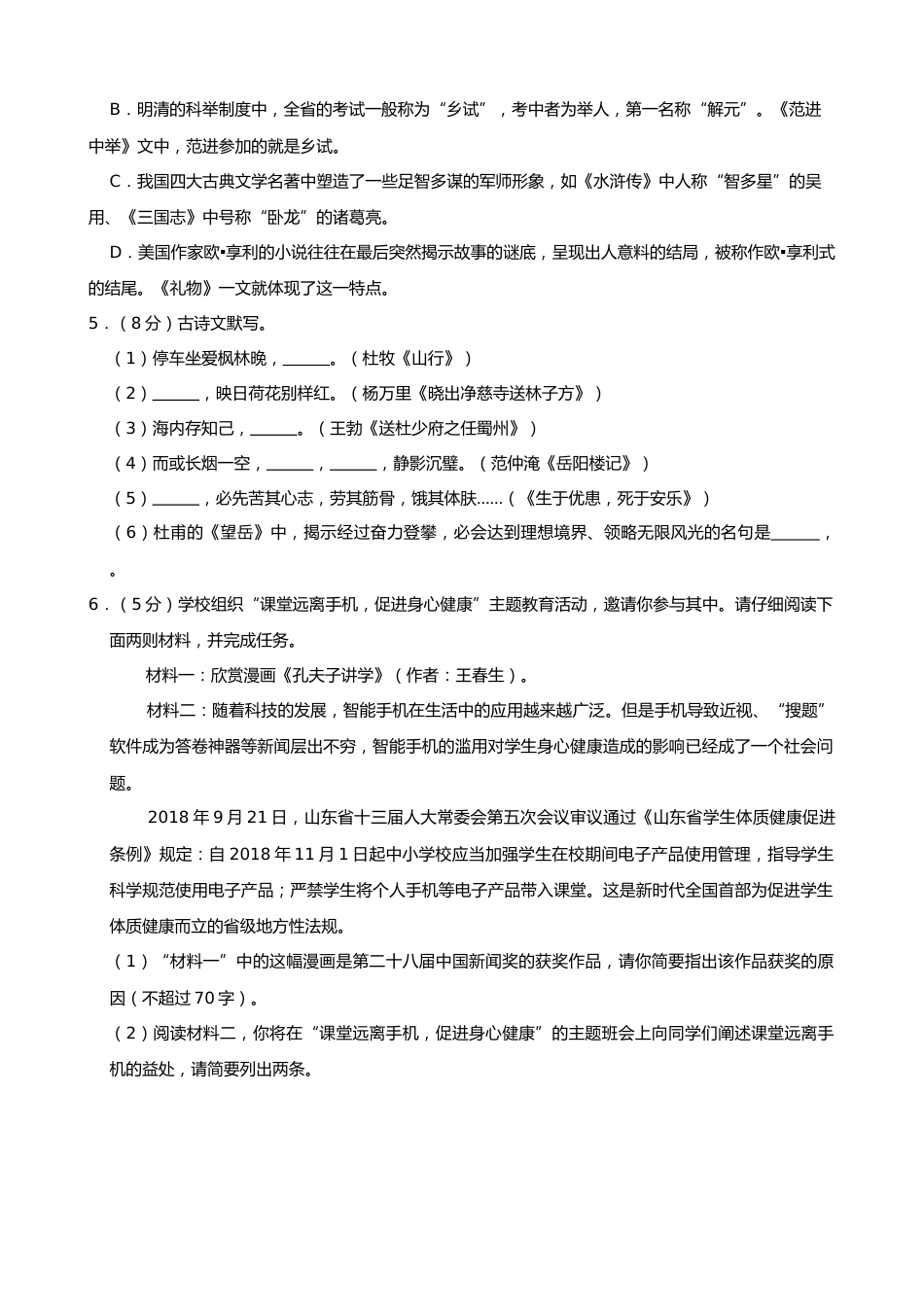 2019年山东省枣庄市中考语文试卷（Word版，含解析）.doc_第2页