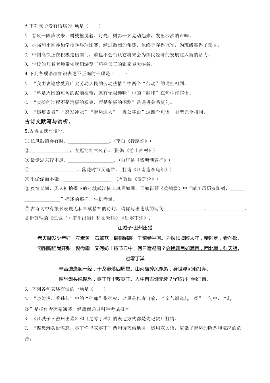 精品解析：黑龙江省绥化市2020年中考语文试题（原卷版）.doc_第2页