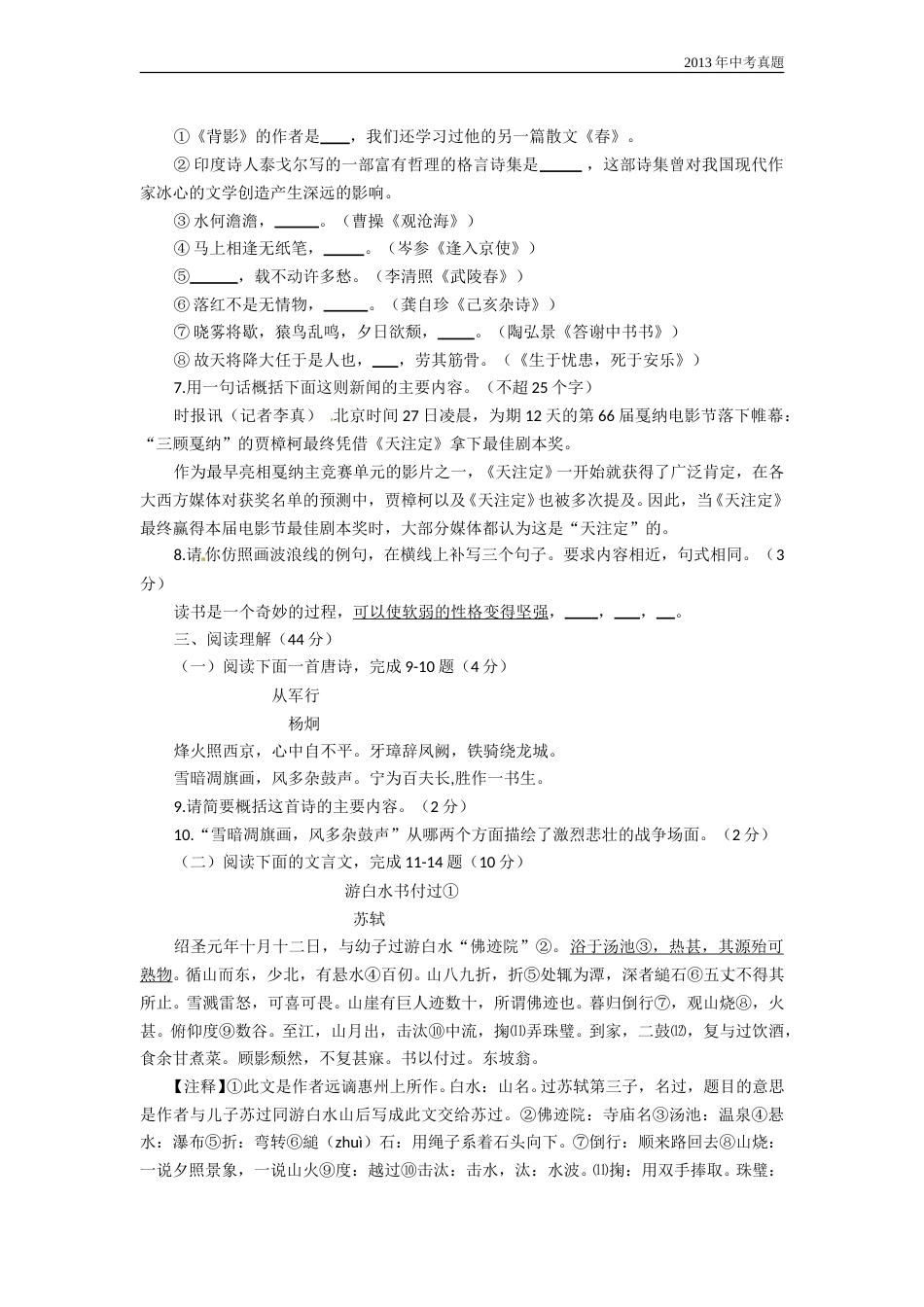 2013年山东省临沂市语文中考试题+答案.doc_第2页