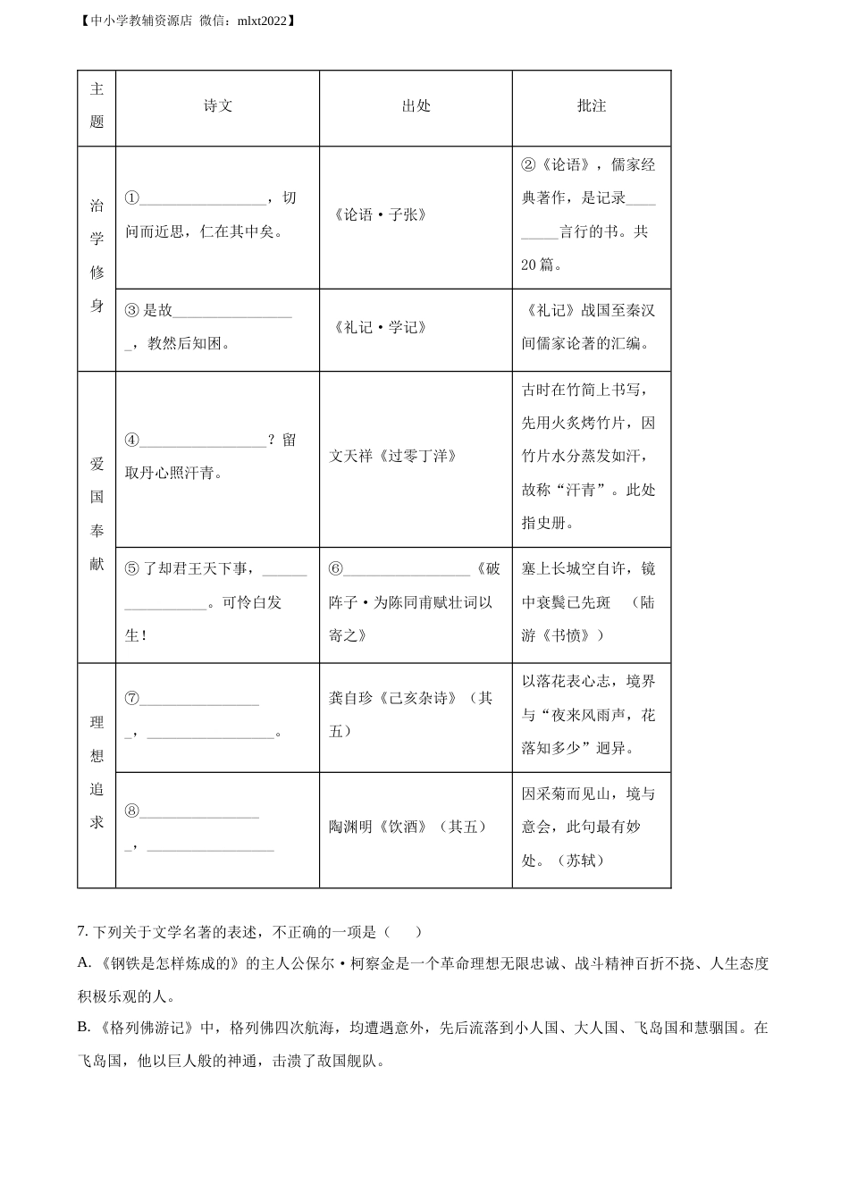 精品解析：2022年山东省潍坊市中考语文真题（原卷版）.docx_第3页