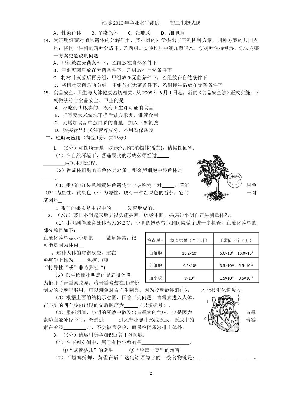 2010年淄博市中考生物试题及答案..doc_第2页