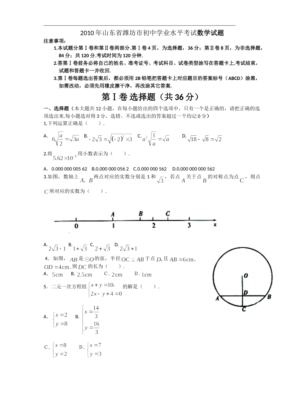 2010年山东省潍坊市中考数学试题及答案.doc_第1页