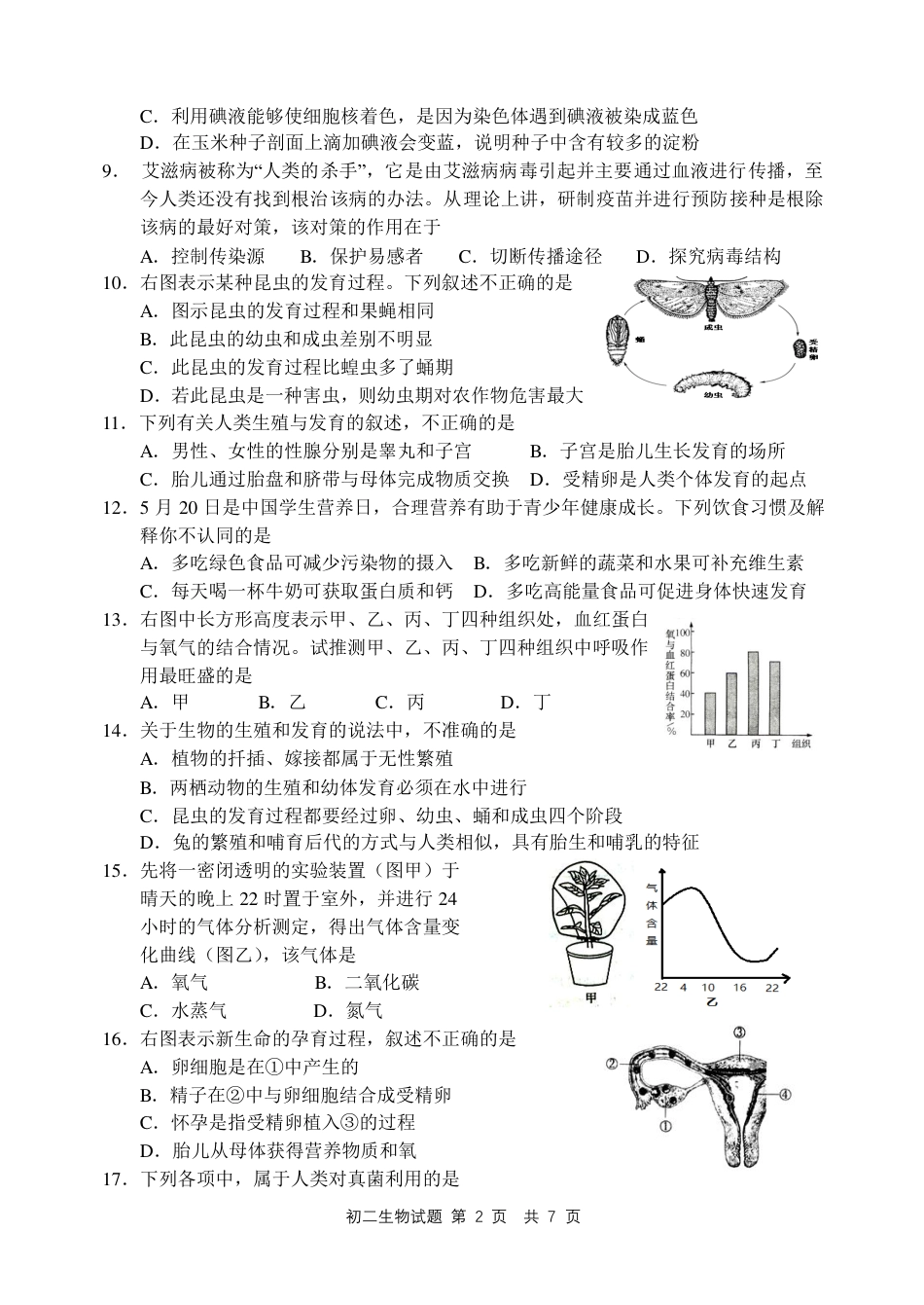 山东省日照市2016年中考生物真题试题（pdf，含答案）.pdf_第2页